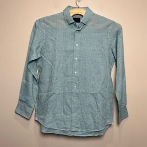 Calder Carmel Men's 100% Linen Button Down Shirt XL Blue Striped Long Sleeve